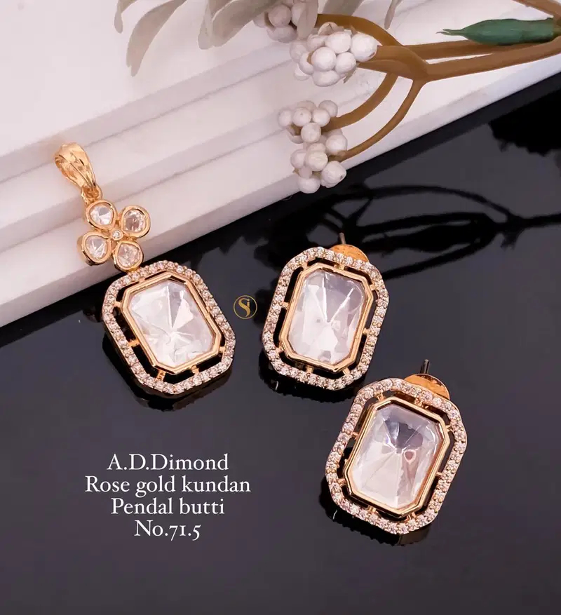 2 AD Diamond Rose Gold Kundan Pendant Butti Wholesale Shop In Surat
